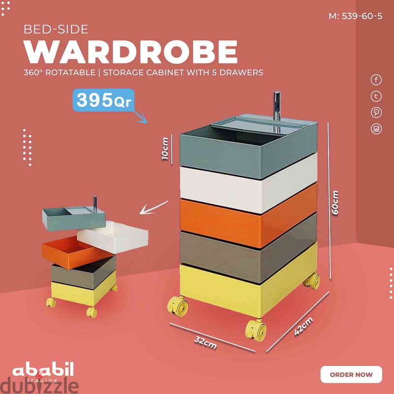 360° Rotatable Wardrobe with 5 Drawers (M: 539-60-5) - دولاب ملابس دو 0