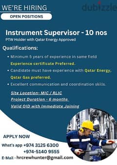 Instrument supervisor valid PTW with Qatar energy approved 0