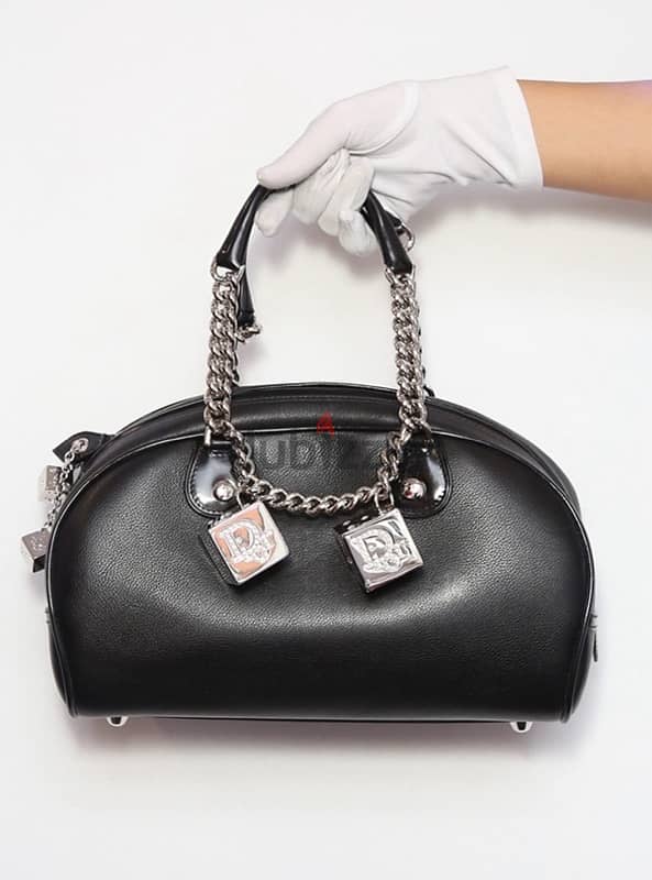 Authentic Christian Dior Black Leather Dice Bag 0