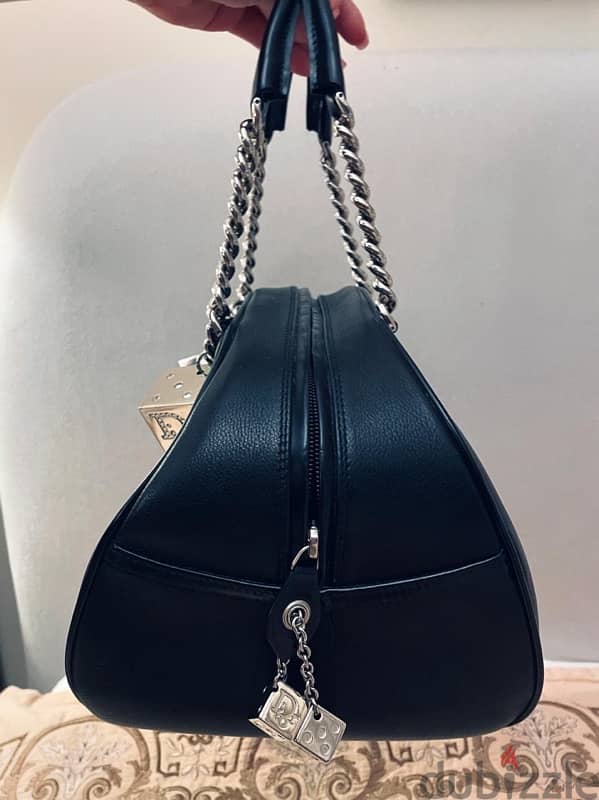 Authentic Christian Dior Black Leather Dice Bag 3