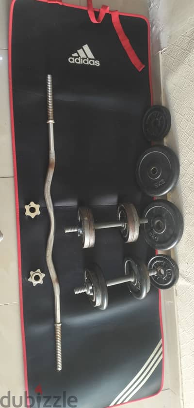 Adidas training Mat + 2 dumbbells + 1 weight bar