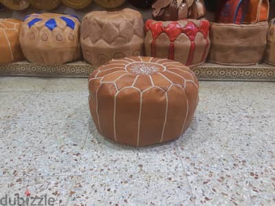 Moroccan handicraft leather seating pouf