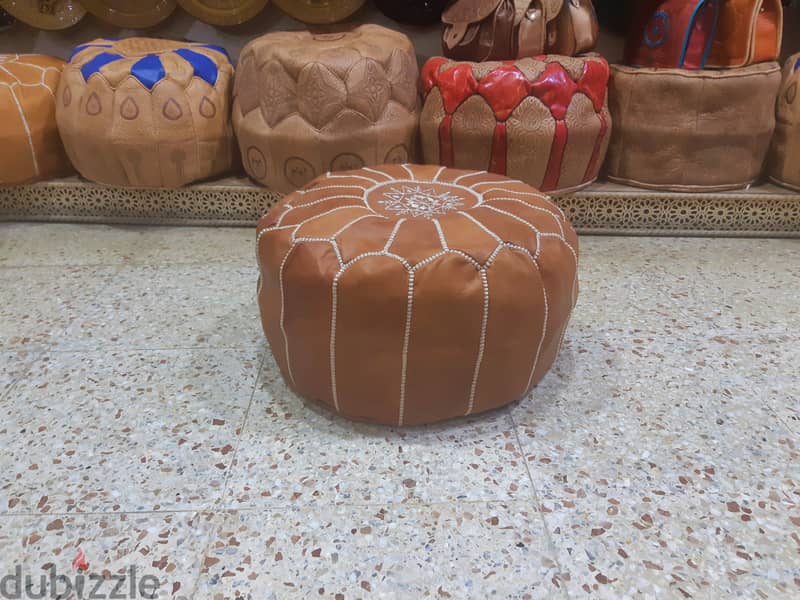 Moroccan handicraft leather seating pouf 0