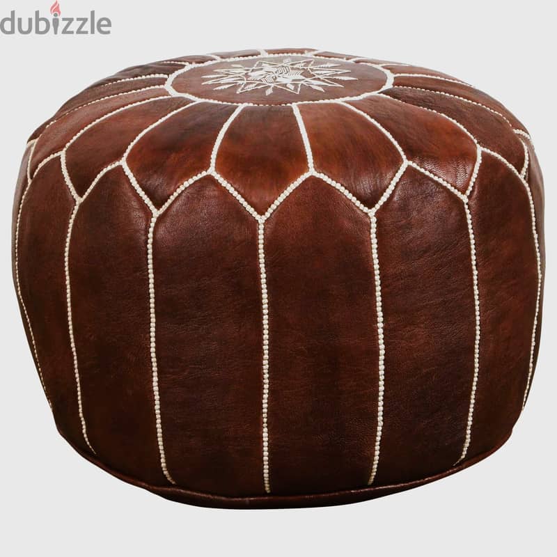 Moroccan handicraft leather seating pouf 2