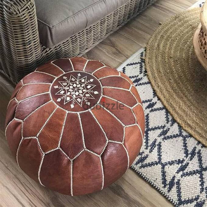 Moroccan handicraft leather seating pouf 3