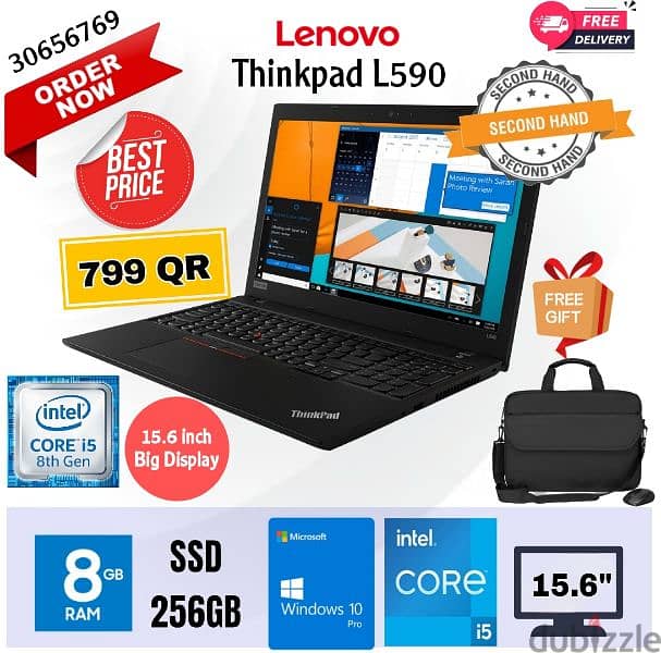 USED LAPTOP LENOVO THINKPAD L590,CORE I5,8GB RAM, 256GB SSD 0