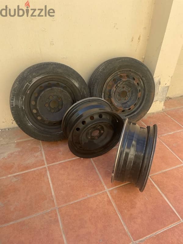 5 bolts 4 Rims + 2 tires for sale 0