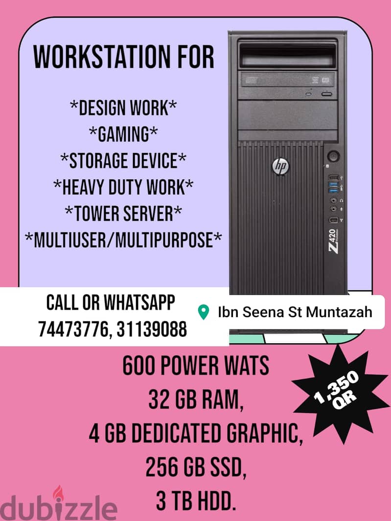 HP Workstation PC   Hp Z420 Workstation  Intel Xeon Processor  3.00GHz 0