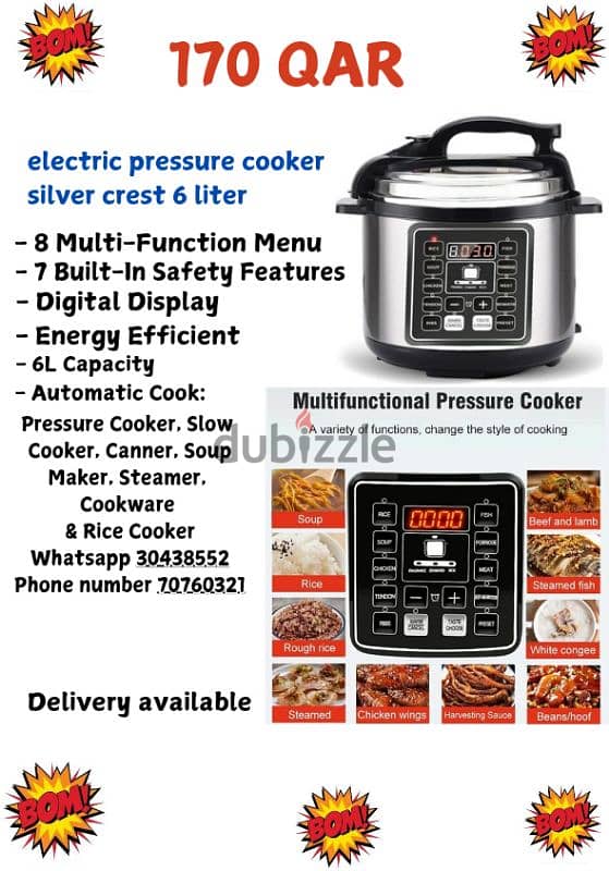 electric pressure cooker silver crest 6 liter 170 QAR 0