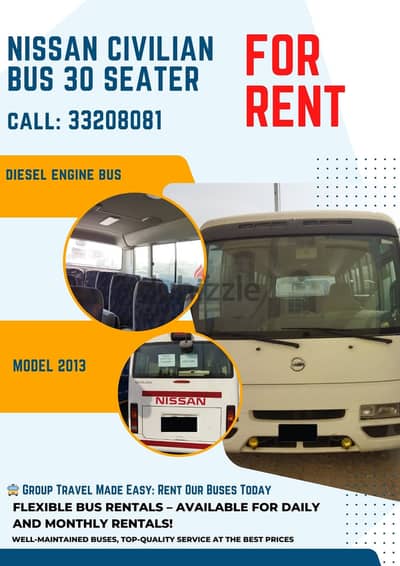 30 Seater Diesel Bus for rent- Montly Basis