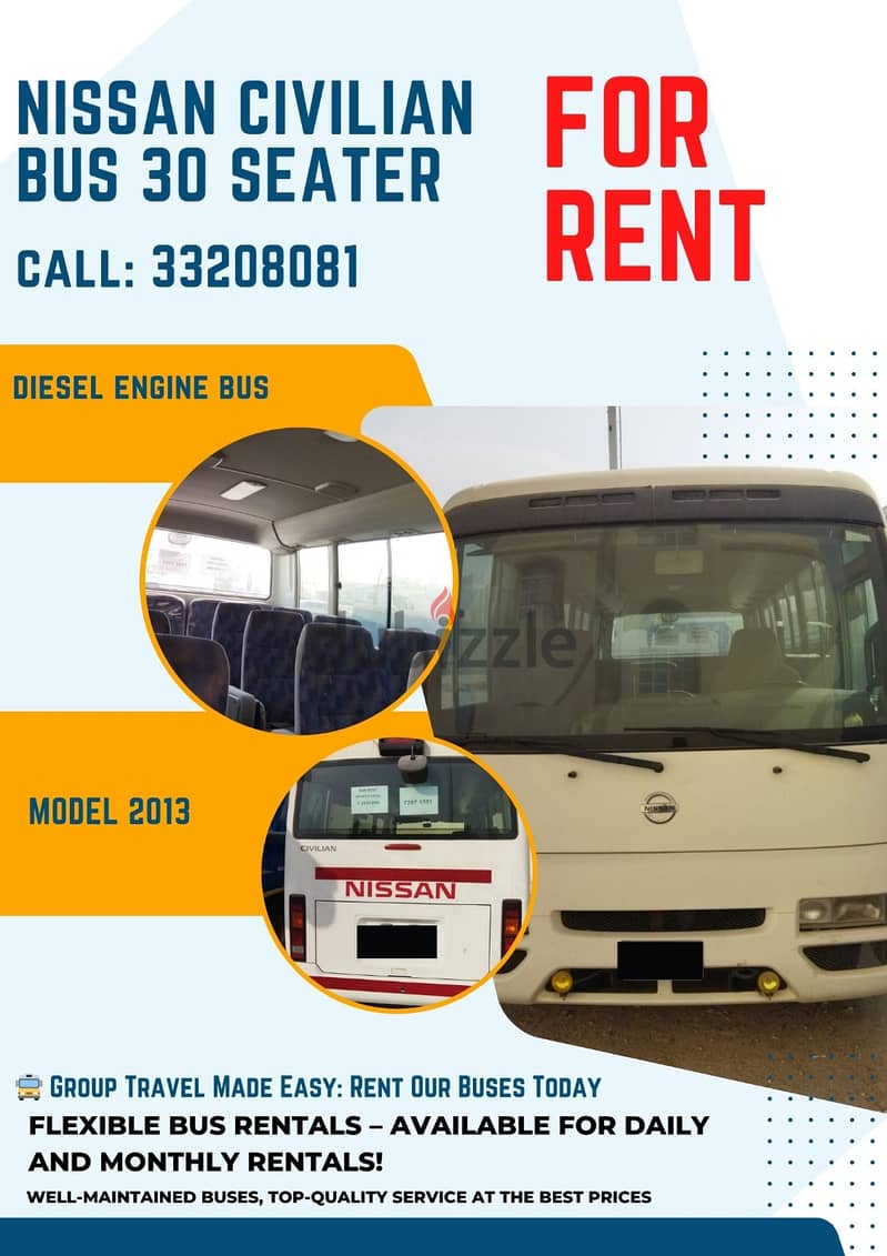 30 Seater Diesel Bus for rent- Montly Basis 0