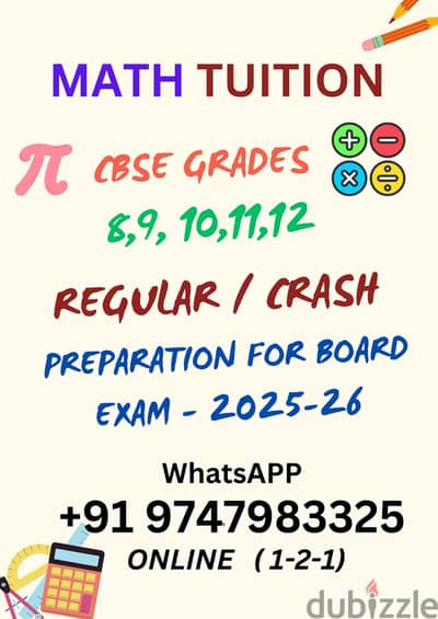 TUITION 9,10,11,12 MAT (1-2-1) CBSE (online) WhatsApp : +91 9747983325