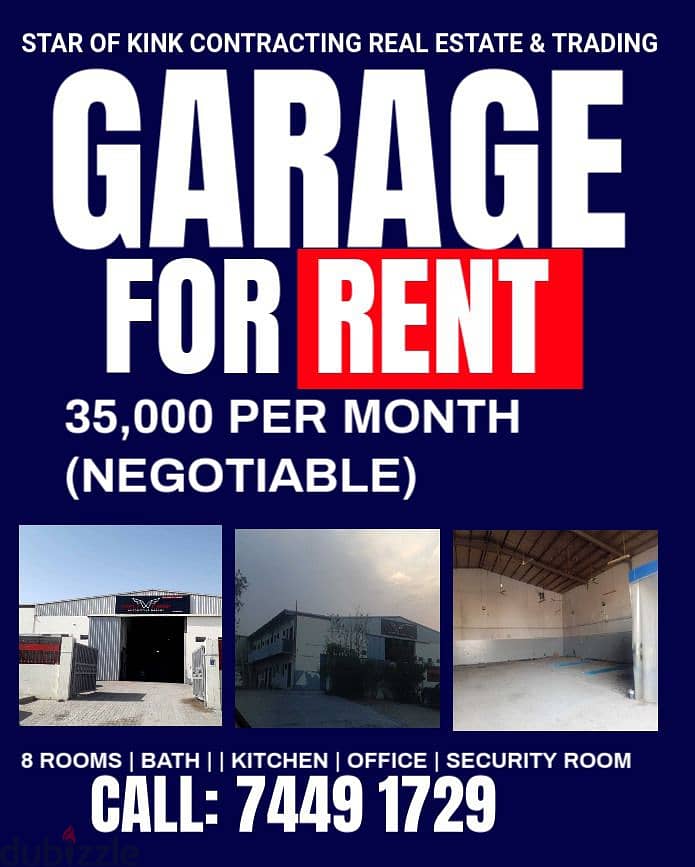 STREET 29 Garage  Rent 35,000 QR (negotiable)  APPROX.  : 1000 SQM Fro 0