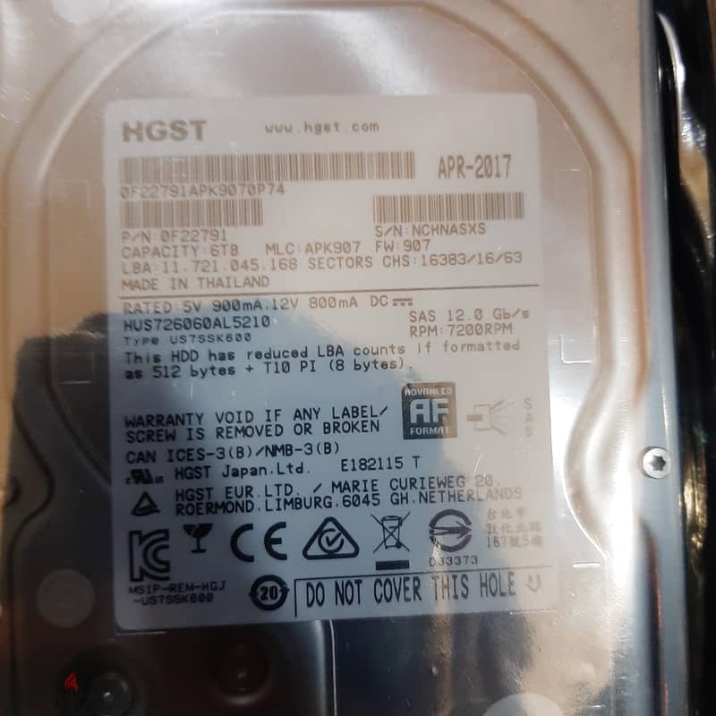 HGST 6TB 3.5" SATA 7200 RPM Enterprise Internal Hard Disk 0