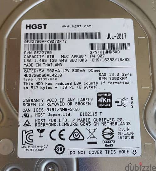 HGST 6TB 3.5" SATA 7200 RPM Enterprise Internal Hard Disk 1