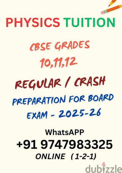 TUITION PHYSICS CBSE 10,11, 12 WhatsApp : +91 9747983325