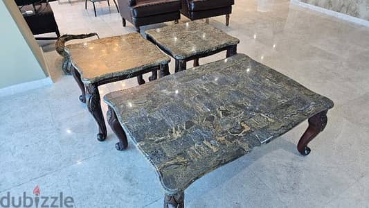 Marble/wooden table - full set - dark brown