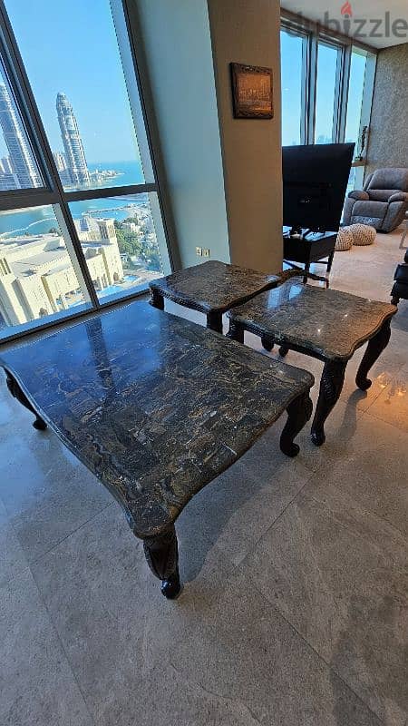 Marble/wooden table - full set - dark brown 1