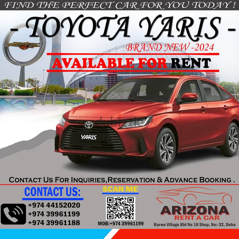 BRAND NEW TOYOTA YARIS 2024 FOR RENT ! BOOK NOW 39961199,44152020 0