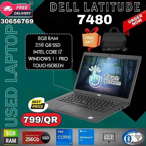 Dell Latitude 7480 core i7,8gb ram, 256gb ssd, touchscreen 0