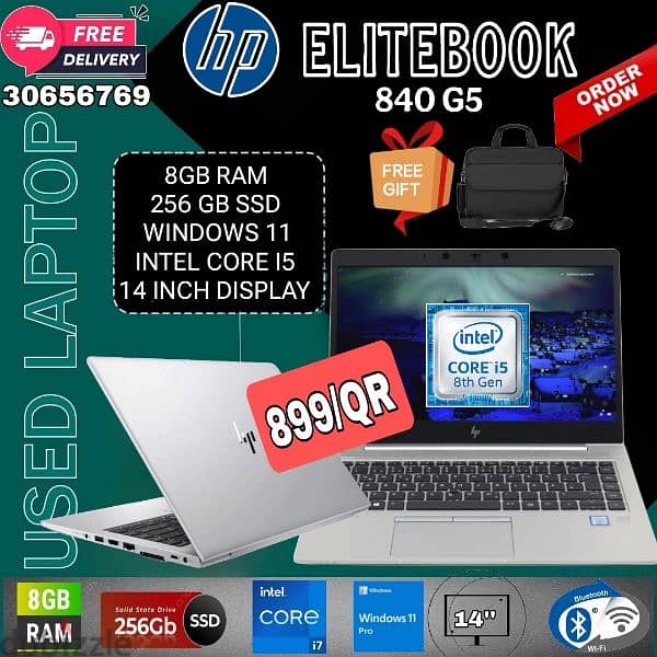 used lap hp 840 g5,8th gen, core i5,8gb ram, 256gb ssd 0