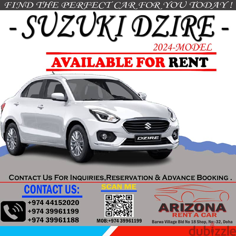 BEST CAR RENTAL DEAL! SUZUKI DZIRE 2024 ! FOR RENT BOOK NOW:39961199 0