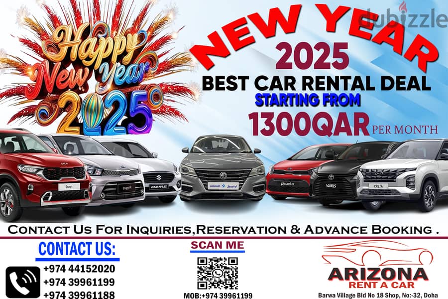 HAPPY NEW YEAR 2025 RENTAL DEAL ! STARTING FROM 1300 QAR ! 39961199 0