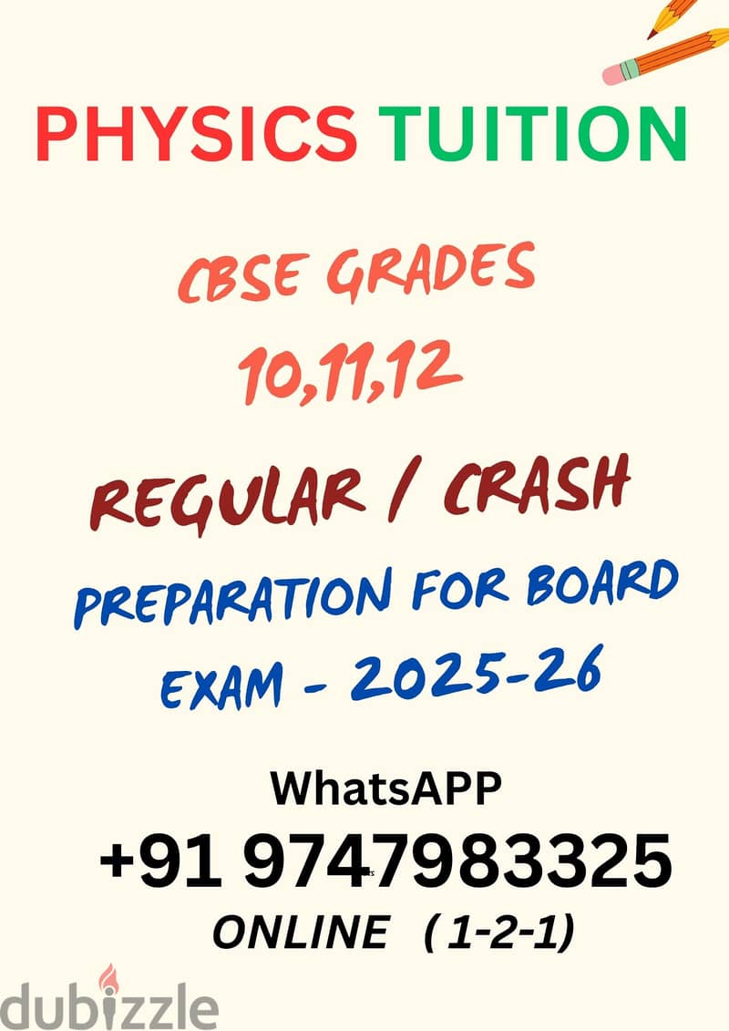 TUITION PHYSICS G -10,11,12 * (1-2-1) CBSE WhatsApp : +91 9747983325 0