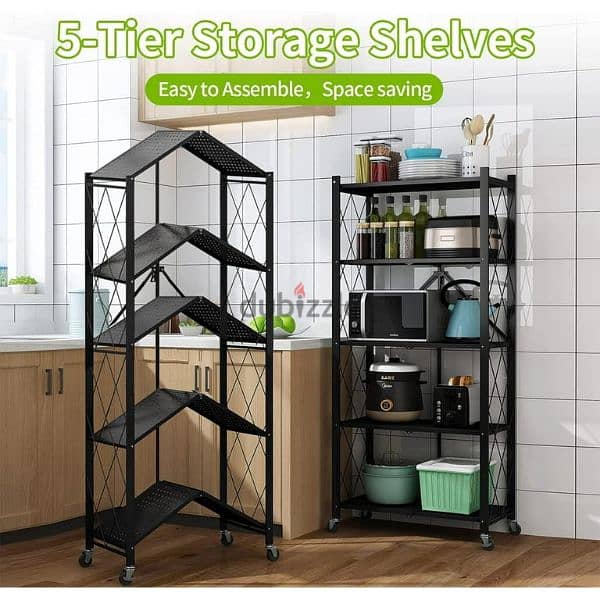 Heavy Duty Foldable Metal Storage Rack with Movable While 1