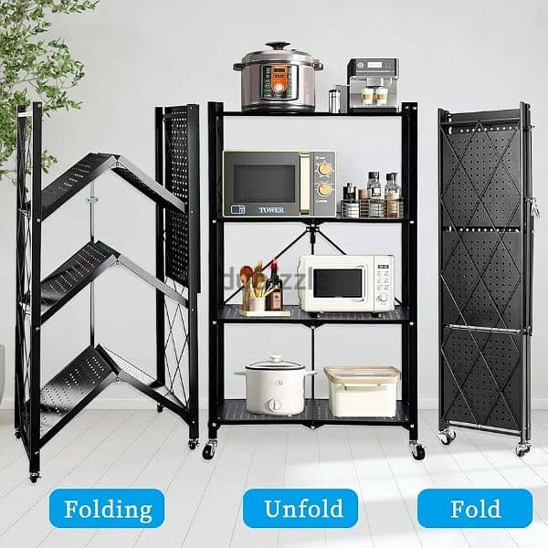 Heavy Duty Foldable Metal Storage Rack with Movable While 2