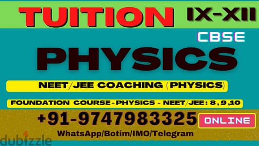 TUITION  PHYSICS  CBSE ( 9-10,11,12)- WhatsApp : +91 9747983325