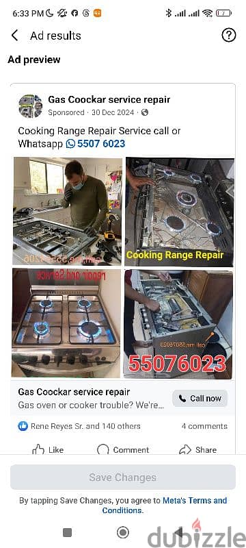 gas Coockar and service repair please call my no caII,me,55076023