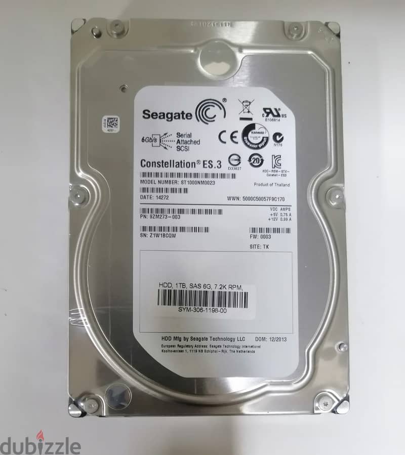 1TB SAS Hard Disk – Seagate Brand  HDD 1TB SAS 6G 7.2K RPM 0