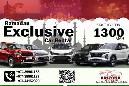 CAR RENTAL STARTING FROM 1300 QAR PER MONTH ! BOOK NOW:  39961199