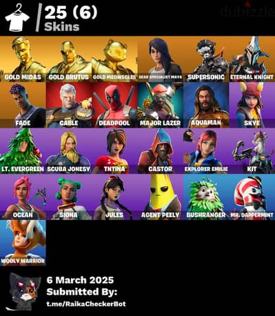 (XBOX/PC) 25 SKINS | GOLD MIDAS |GOLD BRUTUS |GOLD MEOWSCLES/ FORTNITE