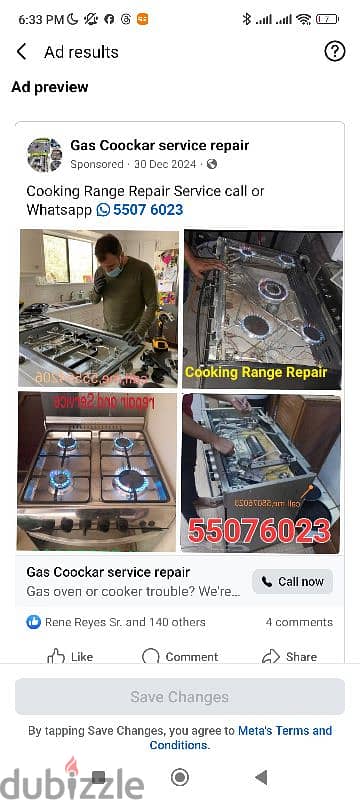 gas Coockar and service repair please call my no caII,me,55076023