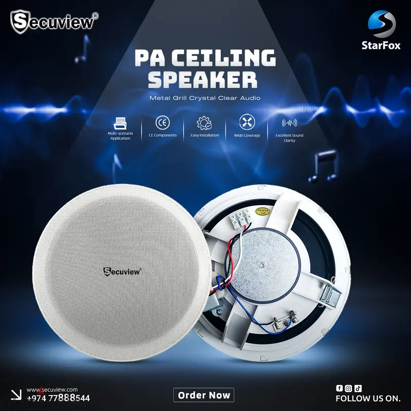 Secuview All-Metal Grill PA Ceiling Speaker with Crystal Clear Audio