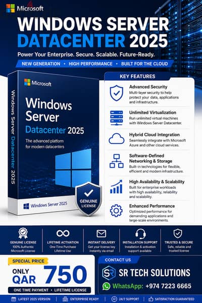 Windows Server Datacenter 2025 – Lifetime License | Only QAR 750