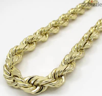 14k Yellow Gold Plated Over 925 Sterling Silver Rope Chain Mens Neckla
