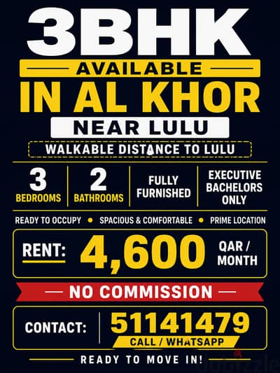 3BHK AVAILABLE IN AL KHOR -NEAR LULU - FOR RENT