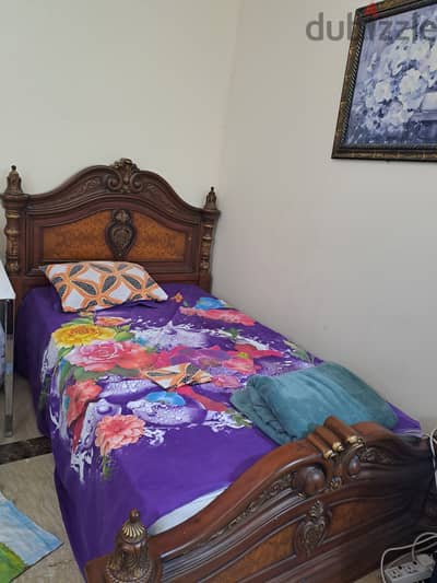 Traditional Wooden Bed Frame with Mattress (Good Condition)