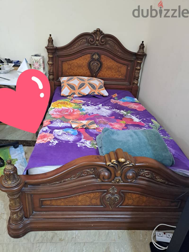 Bed frame (Traditional Wooden) with Mattress (Good Condition) 1