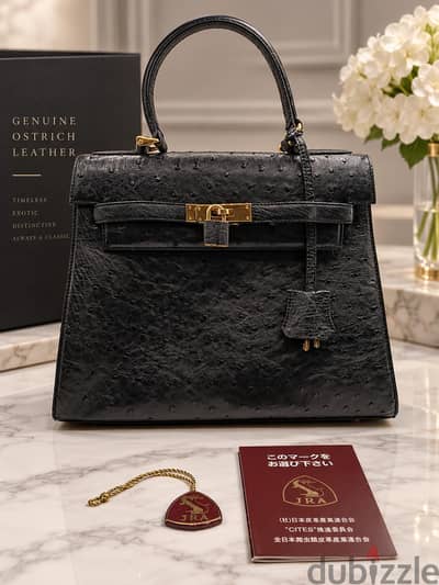 Kelly Style Genuine Ostrich Leather Bag