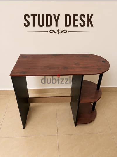 Wooden Study Desk with Side Shelves