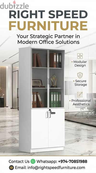 2 Door Filing Cabinet with Glass Door