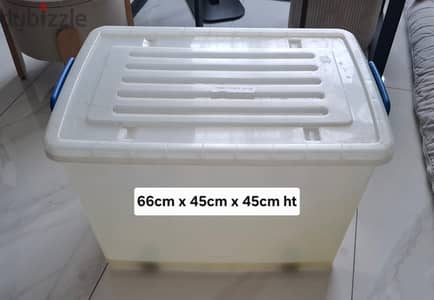 Storage Box with Lockable Blue Handles & Bottom Wheels.