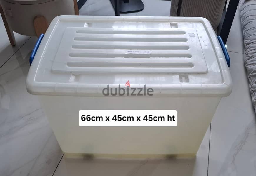 Storage Box with Lockable Blue Handles & Bottom Wheels. 1