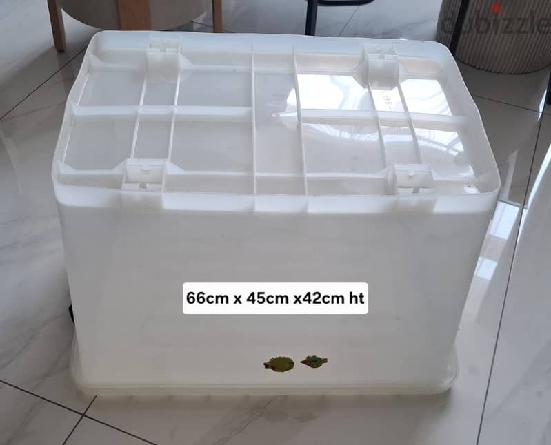 Storage Box with Lockable Blue Handles & Bottom Wheels. 12
