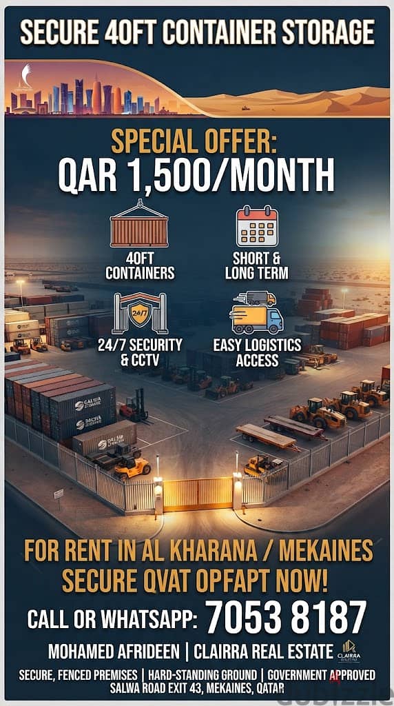 Secure 40ft Container Storage & Open Yards for Rent | Al Kharana Mek 1