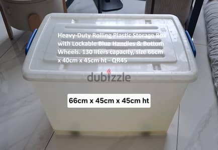 Storage Box with Lockable Blue Handles & Bottom Wheels.